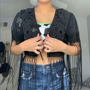 Fringe cropped short sleeve coat